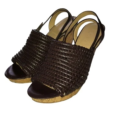 ENZO ANGIOLINI Cantone Mujer Marrón Tejido Cuero Correa Cruzada Corcho Cuñas Talla 8M Foto 1 de 4