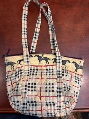 Bolso Hecho a Mano a Cuadros Fabricado Boho Único Tela Caballos Cartera De Colección Foto 1 de 4