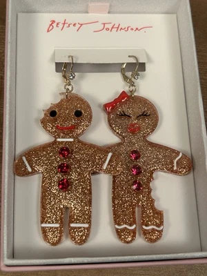 Pendientes Betsey Johnson Pan de Jengibre Pareja Nuevos en Caja Vacaciones Brillo Galleta Navidad Foto 1 de 4