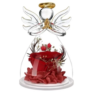Preserved Flower Rose in Glass Angel Figurines,Mothers Day Rose Gifts for Mom... - Picture 1 of 9