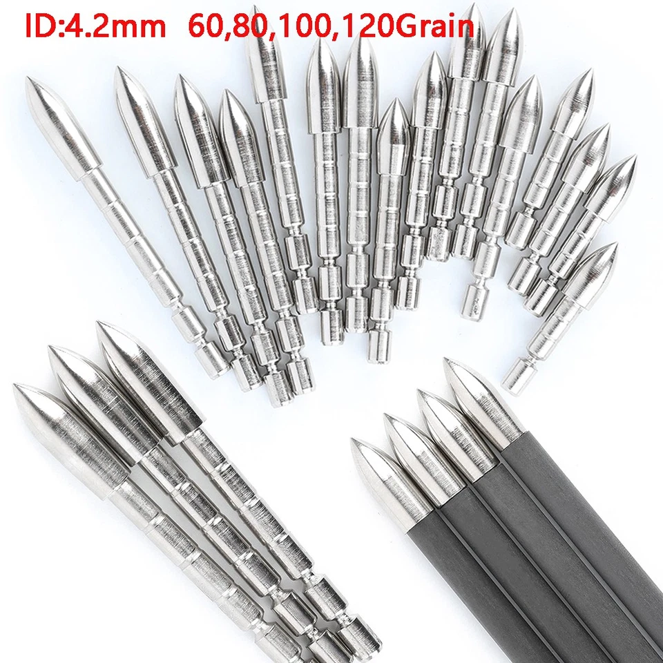 12X Archery Arrowhead 60-120gr Insert Point ID4.2 Arrow Shaft Bow Target Hunting - Image 1 of 4