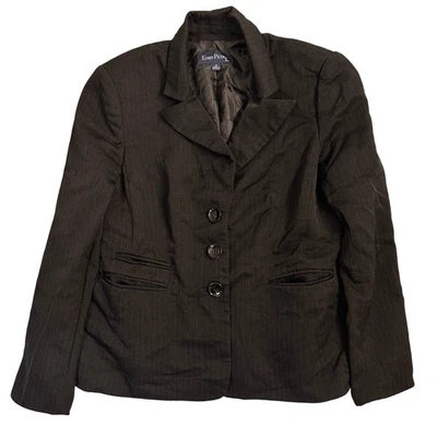 Chaqueta Blazer Evan Picone Marrón Rayas Para Mujer Carrera Negocios Talla 12 Foto 1 de 4