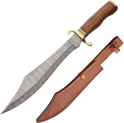 Cuchillo fijo Damasco cimitarra cazador 12" hoja de acero Damasco mango de madera marrón Foto 1 de 3