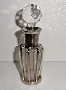 Eingeblasenes Glas Parfüm Flakon ausgefallen facettierter Stopfen Vintage Metall 6" - Bild 1 von 4