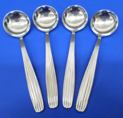 4 - Noritake LINE Linear Glossy Stainless Flatware 4 3/4" Round Bowl Spoons - Image 1 of 4