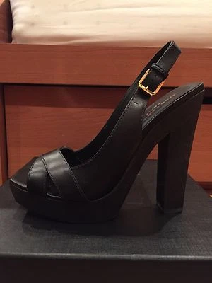 NUEVAS Sandalias Saint Laurent Plataforma Cuero Negro Tacones YSL Talla 36/6 Foto 1 de 4