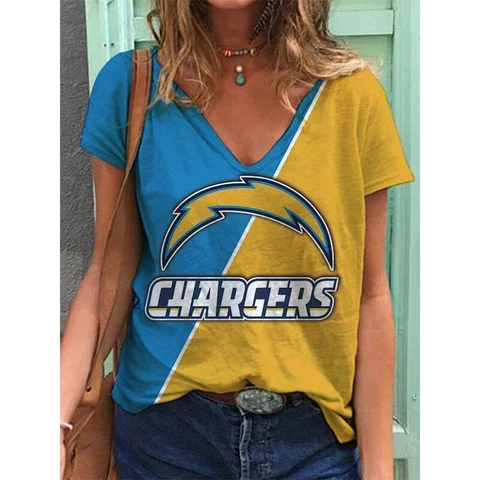 Los Angeles Chargers Womens V-Neck T-Shirt Short Sleeve Blouse Casual Tee Tops Cover