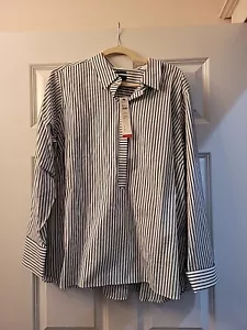 Talbots Shirt Women's 22WP Black & White Striped Wrinkle Reist Cotton Collared - Picture 1 of 3