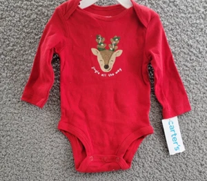 Carter's Christmas Long Sleeve Bodysuits Unisex Baby 6M Red Multi Snap Gusset - Picture 1 of 13