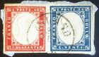 Antichi Stati Sardegna 1855 - 40c + 20c effige a secco - Unif. 11/12 - su carta