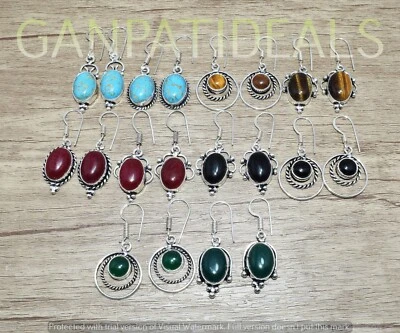 SALE !! 10pcs Tiger Eye & Mix Gemstone Earring Lots 925 Silver Plated Jewelry - Image 1 of 4