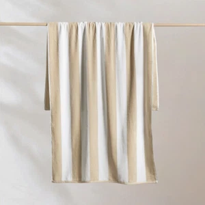 Striped Cabana Cotton Terry Beach Towel - Sandstorm - Picture 1 of 17