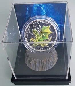 MDS FIJI FIJI 5 DOLLARI 2017 PROOFLIKE "GREEN DRAGON", ARGENTO + COLORAZIONE - Foto 1 di 5