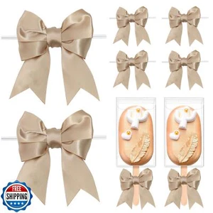 LIZLOVESS Champagne Gold Bows with Twist Ties 3.5 Inch Pre-Tied Double Satin  - Picture 1 of 5