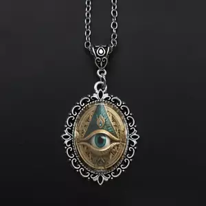 Gothic Mason Jewelry Vintage Silvery Devil's Evil Eye Oval Pendant Necklace - Picture 1 of 5