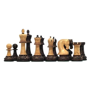Leningrad Series 4" Luxury Staunton Chess Set in  Burnt Black & Natural Boxwood - Picture 1 of 24