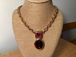 18 Zoll Monet goldfarbene ovale Gliederkette mit Lg. Facettierte Farbsteine Anhänger Vintage - Bild 1 von 9