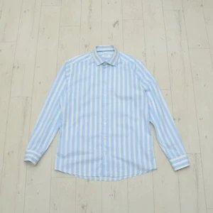 Luxury ETON Blue White Striped Elevated Poplin Slim Fit Shirt Size 43 17 Cotton - Picture 1 of 9