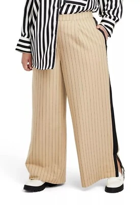 Pantalones Pantalones La Ligne Tostados y Negros Rayas Pierna Ancha Cintura Elástica -- Para Mujer 4X Foto 1 de 4