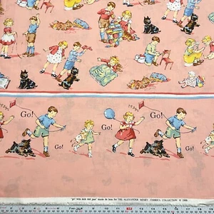 Vintage 1999 Go! With Dick and Jane Alexander Henry Pink Cotton by the HALF YARD - Picture 1 of 2