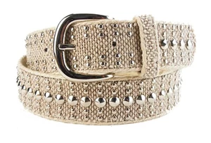  Designer Nietengürtel  Stoffgürtel Trachtengürtel creme beige Damengürtel S1E - Bild 1 von 5