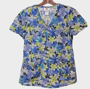 WHITE CROSS Floral Scrub Top Women Small Multicolor Medical Uniform Scrubs Nurse - Picture 1 of 13