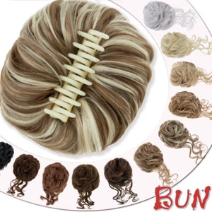 Curly Chignon Messy Bun Extension Claw Updo Clip In Hair Piece for Wedding Daily - Picture 1 of 49