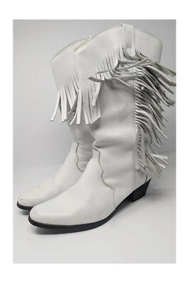 Botas Vaqueras Oak Tree 7.5 M Cuero Blanco Flecos Western Foto 1 de 4