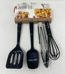 ART & COOK 4-Pc Silicone Mini Utensil Set Spatula Whisk Tong Turner Black Marble - Picture 1 of 1