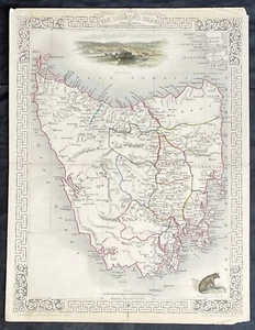 1851 John Tallis Antique Map of Van Diemens Land or Tasmania, Australia - Picture 1 of 2