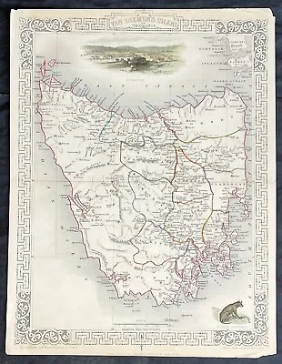 1851 John Tallis Antique Map Of Van Diemens Land Or Tasmania, Australia • 269.07£