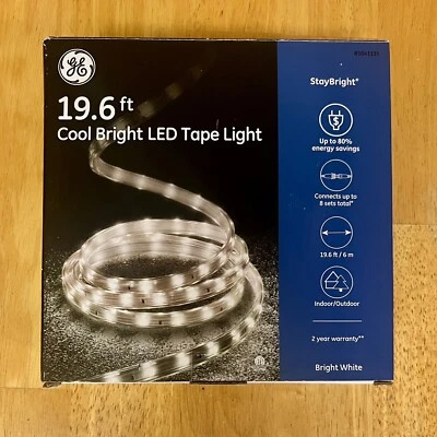 Cinta LED Cool Bright 19,6 pies GE interior/exterior 240 unidades/blanco brillante Foto 1 de 4
