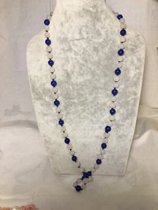 Herrliche echte Kristallkette Blau + Weiß 76 cm lang - Bild 1 von 5