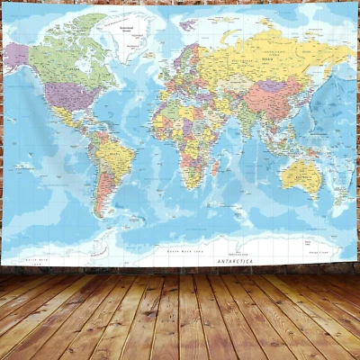 World Map Tapestry Wall Hanging, Map of the World with National Educational Wall - Image 1 of 4