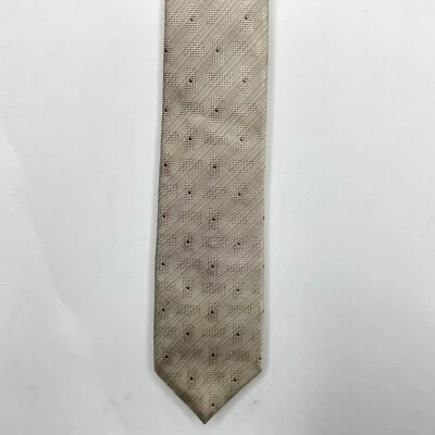 Claiborne Men’s Neck Tie 3 ½” Tan w/ Brown Dots Silk Blend Beige Taupe Necktie - Image 1 of 4
