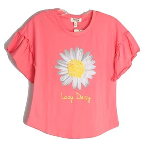 Mädchen Sommer Raglan Top mit Glockenärmeln und Puffprint Grafik Gr. L rosa - Bild 1 von 5