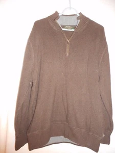 Eddie Bauer Size XXL 1/4 zip style Brown 100% cotton sweater w/ grey neck accent - Picture 1 of 5
