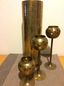 Vintage Brass Tealight Holders And Brass Vase - Picture 1 of 6