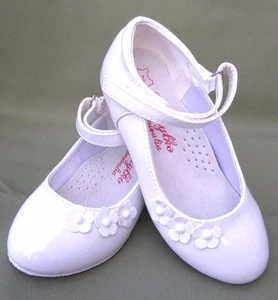 NEW GIRLS WHITE LEATHER INSOLE HEELS WEDDING PARTY BRIDESMAID DRESS FORMAL SHOES - Picture 1 of 12