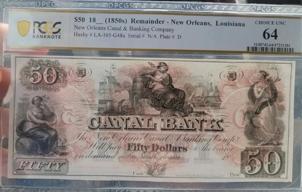 $50 1850 New Orleans Canal Bank Graded **TOP POP**RARE Condition Look For Comps. - Image 1 of 4