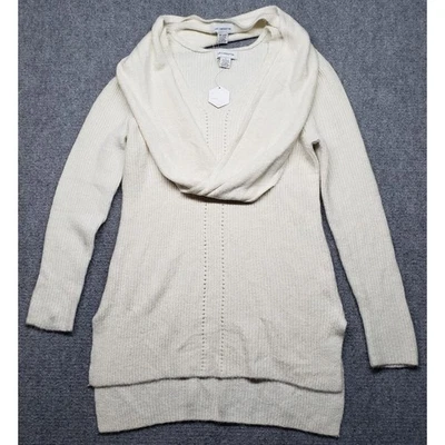 Suéter de Lana Liz Claiborne para Mujer L Marfil Túnica Capucha Cuello Manga Larga Tejido Top Foto 1 de 4