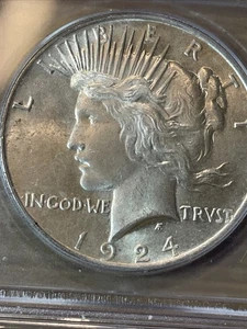 1924 Peace Dollar ICG MS60 90% Fine Silver - Picture 1 of 3