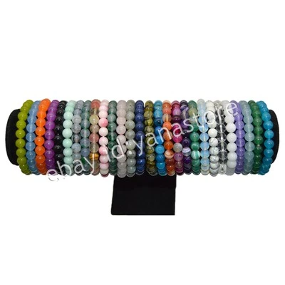 8mm Sortiert Mehrfarbig Natürlich Edelstein Rund Perlen Elastisch Armband 7.5'' - Bild 1 von 4