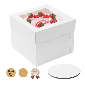 3 Pack Cake Boxes, 12x12x8 Inch Tall Cake Box with Window, White Square Cake ... - Picture 1 of 8