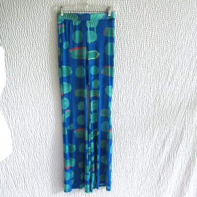 Nylon Flare Leg Pants Blue Green Abstract Semi Sheer Swim Coverup New Akira M - Image 1 of 4