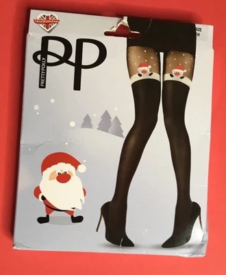 PP Pretty Polly NAVIDAD MUJER MEDIAS 1 PAR NEGRO TALLA OS Santa-Lunares Nuevo en Paquete Foto 1 de 2