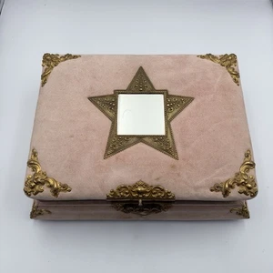 Antigua caja de música de terciopelo rosa del siglo XIX álbum de fotos espejo estrella de latón 4,5 lb - Imagen 1 de 12