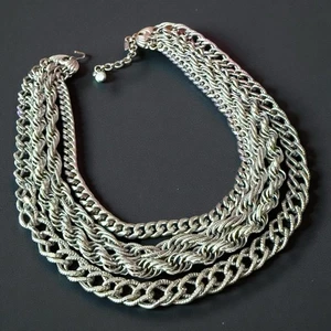 Monet Halskette mehrstrangig silberfarben Kette Choker Vintage signiert Statement - Bild 1 von 11