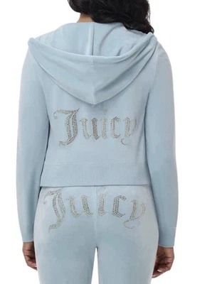 NEW Juicy Couture Velour Track Suit sweatsuit women large BLING pastel turquoise - Image 1 of 4