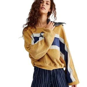 Free People Womens Sweatshirt Size XS Palo Alto Cotton Blend Stripe Golden Combo - Picture 1 of 9